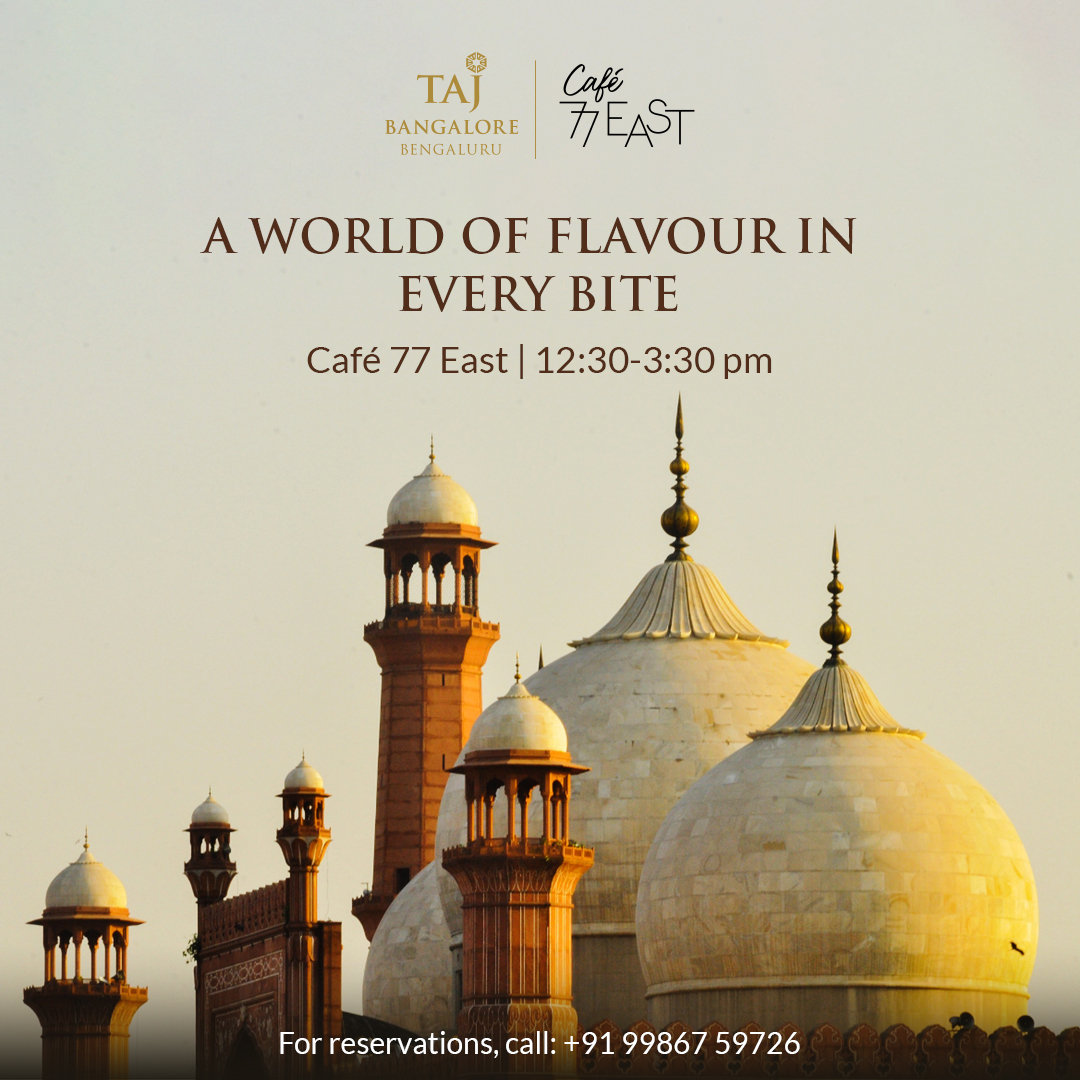 A journey from Peshawar to Sindh - a relaxing Sunday brunch featuring a heavenly symphony of unique spices from the great lands.

Café 77 East | 12:30 to 3:30 pm

To book a table, call: +91 99867 59726/ +91 79755 06419

#TajBangalore #SundayBrunch #BrunchInBangalore