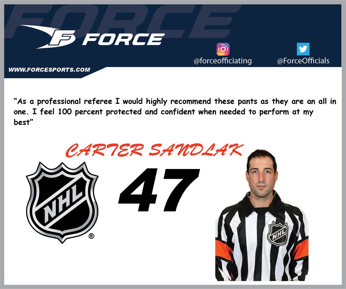 ForceOfficials's tweet image. NHL Official Carter Sandlak on wearing Force gear!