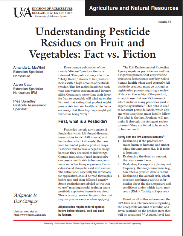 The Dirty Dozen just dropped their list for 2023 and it seems that misinformation is still on the menu. Don't let one source of info prevent you from eating healthy food🍓🍑🍇🥒🌶️

See our fact sheet about pesticides on fruit and veggies 👉uaex.uada.edu/publications/p…

#uaexHORT