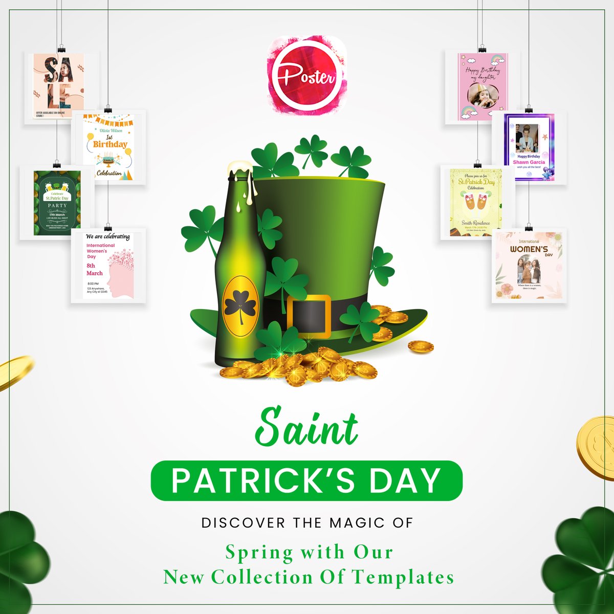 PosterMakerApp's tweet photo. Happy St. Patrick's Day, everyone! 🍀🌈🍻 Celebrate this festive occasion with custom posters from @PosterMakerApp . 🎨🖼️ Choose from our selection of St. Patrick's Day templates and create your own unique design. 

#StPatricksDay #PosterAppLab #CustomPosters https://t.co/nGio0pQpbb