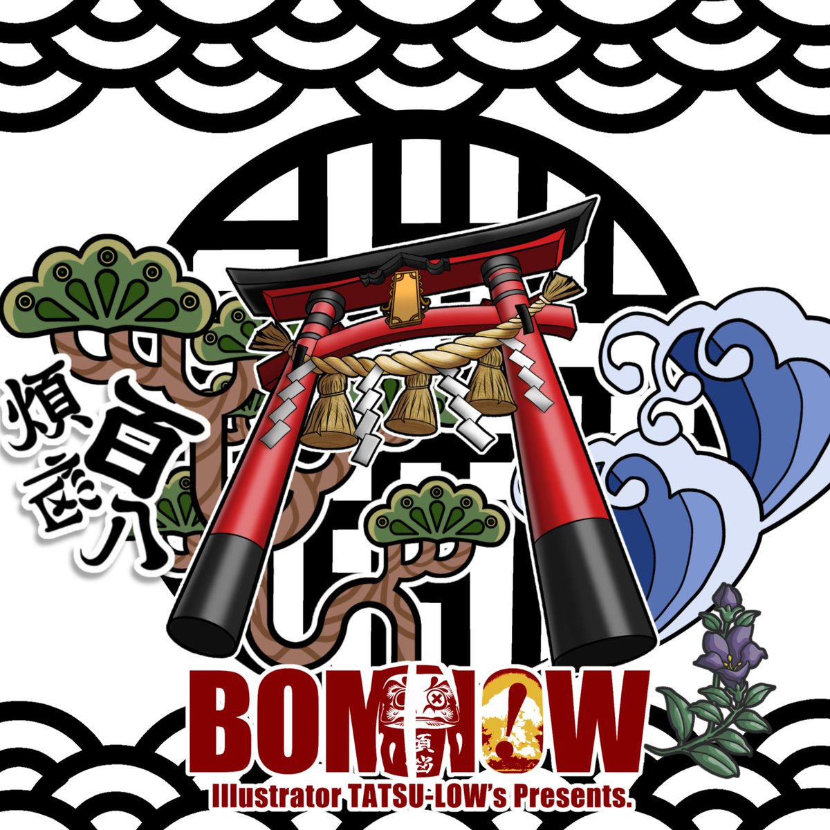 no humans torii flower shimenawa rope parody waves  illustration images
