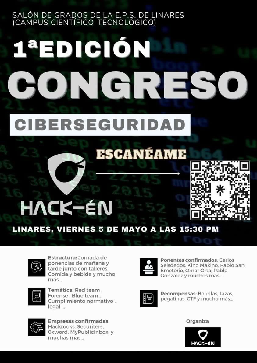 Hackermate_'s tweet photo. El día 5 de Mayo tenemos otra #CON, esta vez la #HackenCon2023 organizada por @Hack_en_ 🔥

Es su primera edición y hay que darle amor así que vamos a sortear una entrada a todos los que les sigáis y deis RT a este tweet! 🎫

Yo intentaré estar por allí, mucha suerte! https://t.co/NLpMvkEMFJ