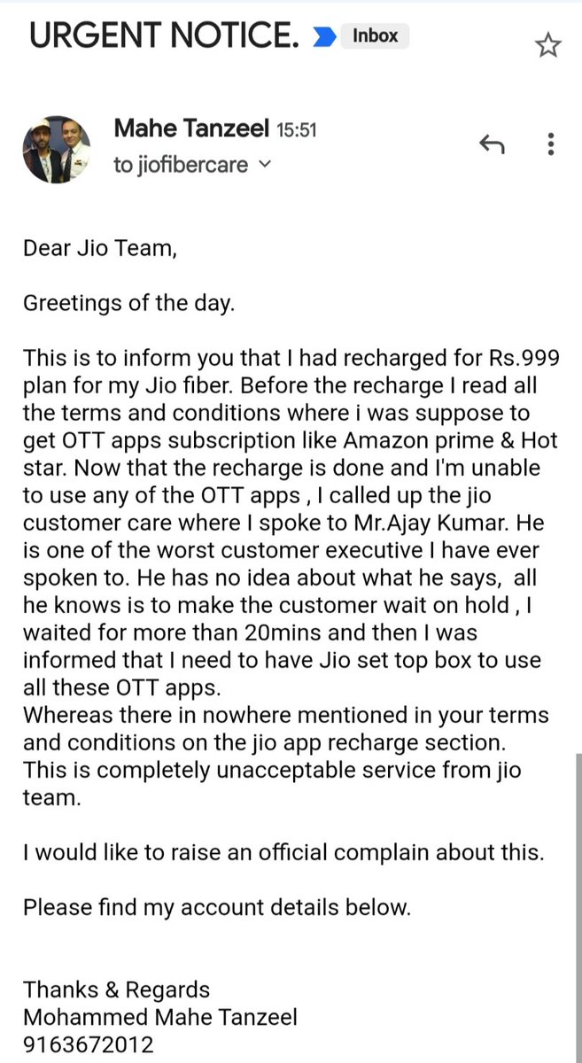 Mahe2271's tweet photo. @reliancejio @JioCare @TRAI https://t.co/IBm6iPt2ec