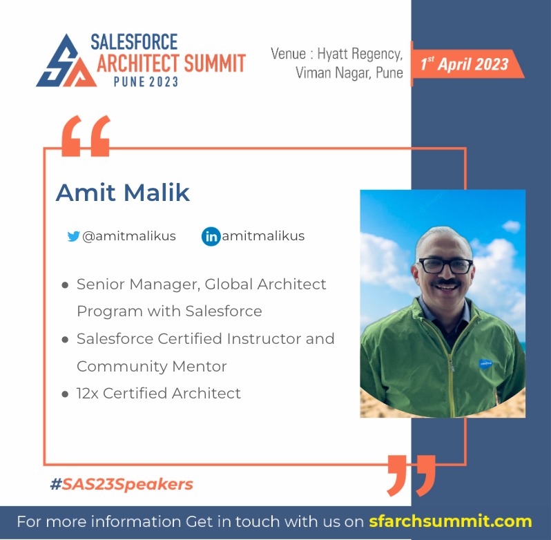 We are proud to have @amitmalikus, a distinguished #SalesforceArchitect with over a decade of experience in designing and implementing innovative solutions for leading enterprises. He will be joining us to share his valuable insights on integration using platform events.