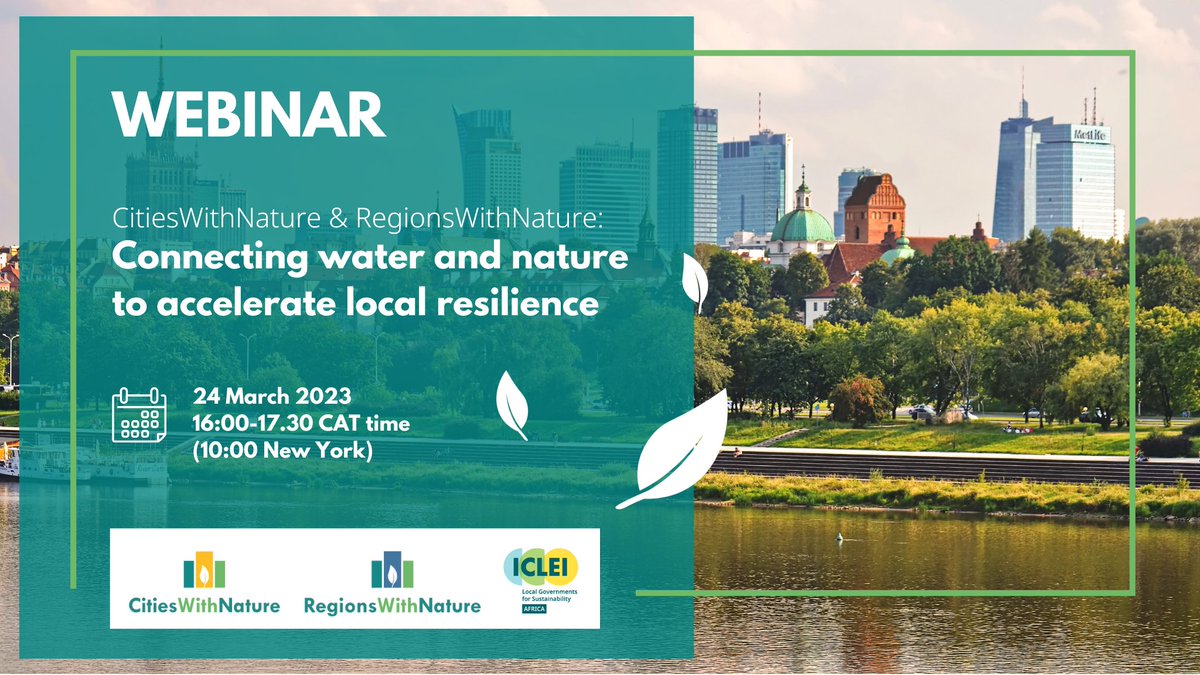 CitiesWNature's tweet image. #Water webinar: 24 March | 16h00 CAT 🚰🌊🍃
Join us as we unpack how to connect the #water and #nature agenda towards accelerated local and regional action #ForNature - towards the achievement of #SDG 6 &amp;amp; 11.

REGISTER: us02web.zoom.us/webinar/regist…

#WaterAction @RegionsWNature
