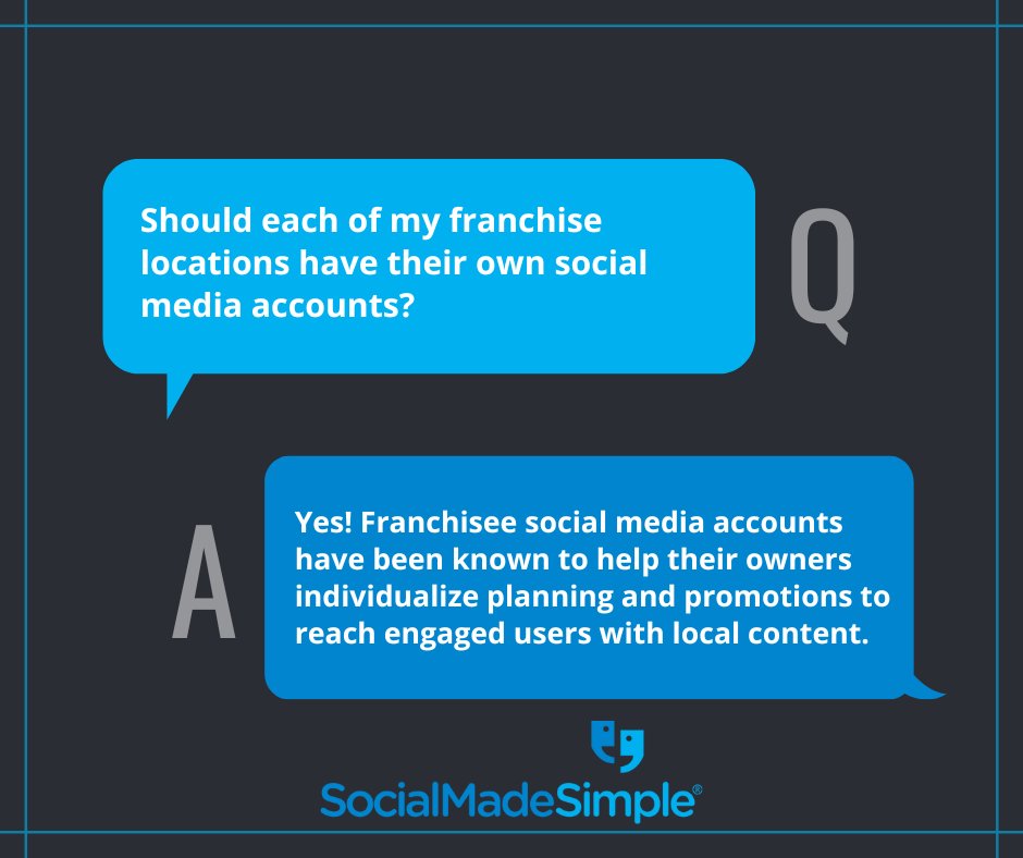 SocialMadeSimpl's tweet photo. Wondering if each of your franchise locations should have a social media account? The short answer is yes!🤔

See how we can help your franchise navigate the social media landscape! 🌟 https://t.co/IBimsB0M6x