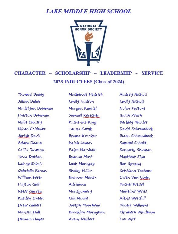 LakePrincipal's tweet photo. We are very proud to welcome the newest members of the Lake Middle High School National Honor Society! Our Seniors from the Class of '23 started out their morning tapping an impressive group of students from the Class of 2024. Congratulations to an amazing group of scholars! https://t.co/xNxzrHFRBW