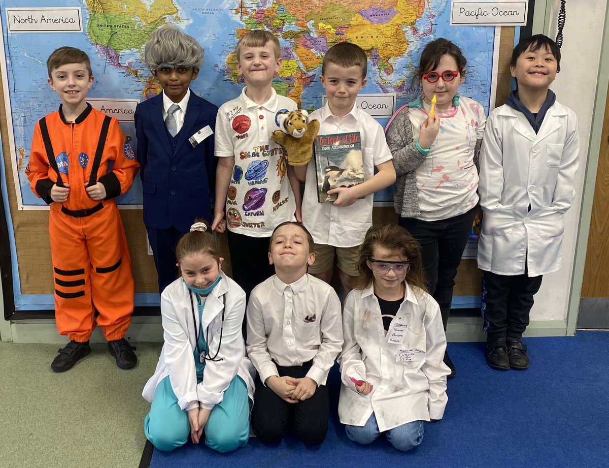 BirchwoodCE's tweet photo. #BritishScienceWeek2023 Year 3 scientists! An amazing effort! Neil Armstrong, an Astrophysicist and David Attenborough to mention a few! Oh and doctors, surgeons and mad scientists! Wow! @allaboutstem @STEMAmbassadors @priscigeeks #bcepsscienceweek #bcepsyear3 https://t.co/Rv01xng38a
