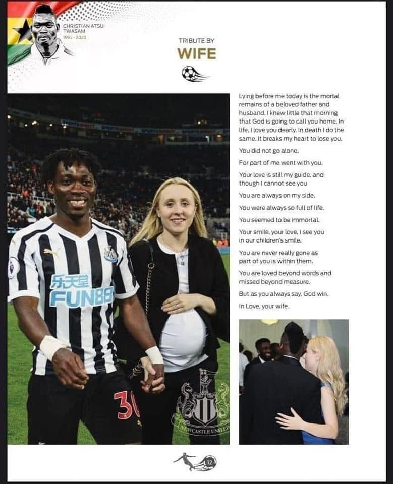 NewcastleFansTV's tweet photo. Christian Atsu’s wife with a beautiful message for him in his tribute after his tragic death a few weeks ago. God Bless and goodnight Christian 🖤🤍 https://t.co/Hzt9yPA7hN