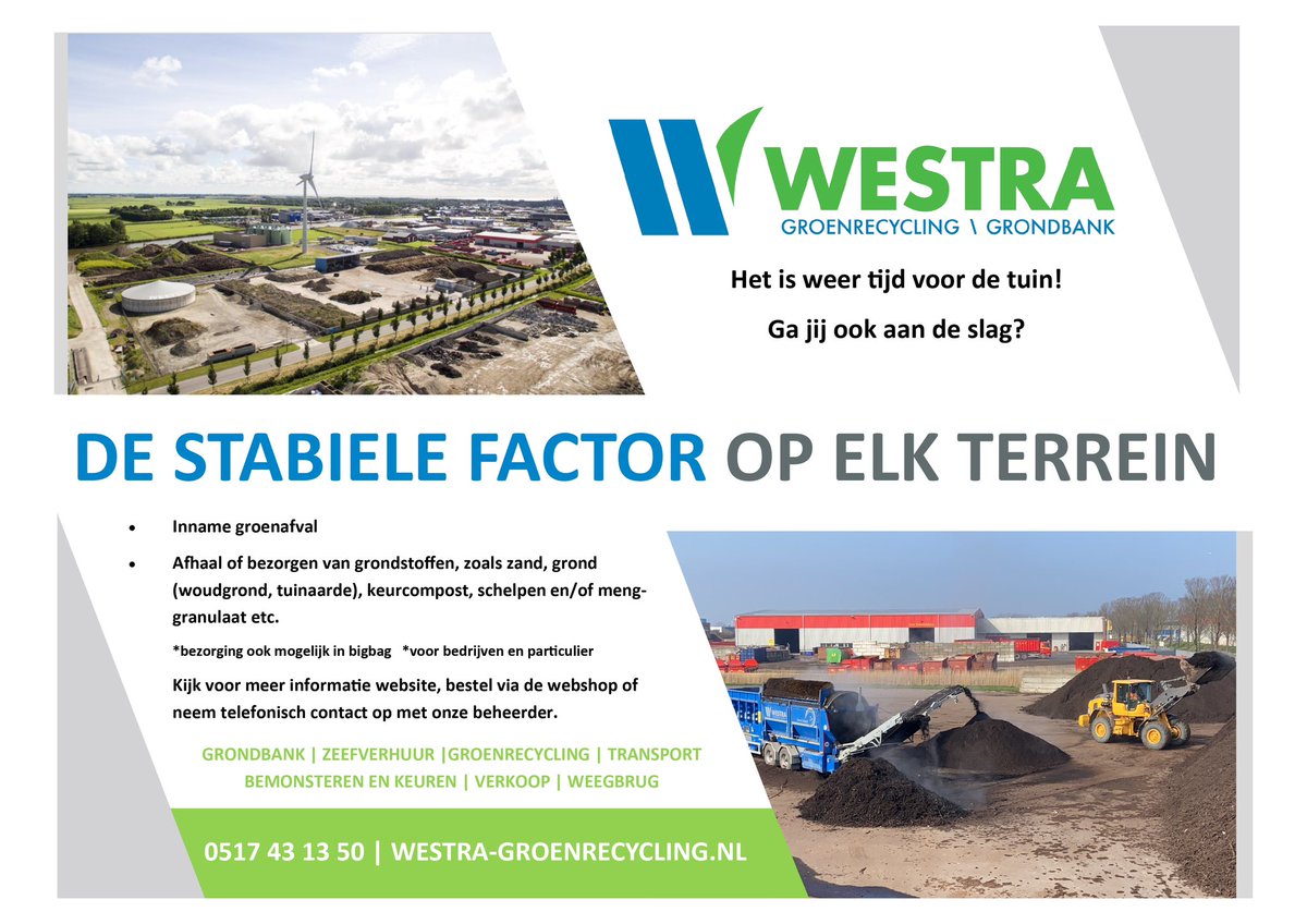 WestraBV's tweet photo. Tuinieren 🍀
Het is weer tijd voor de tuin! Van inname van groenstromen tot het leveren van grondstoffen. Westra Groenrecycling staat graag voor u klaar! 
Bekijk de website 👉🏼 https://t.co/29GBhnONdV
Bestel snel via de webshop👉🏼 https://t.co/uIhm5SZnfP

Ga jij ook aan de slag? https://t.co/cTetFGzxTk