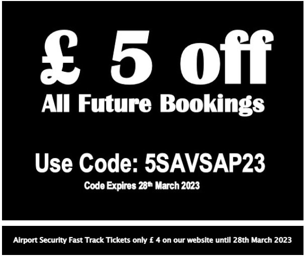 £ 5 Off - Please follow, Like &amp; Share for future offers secureairparks.com