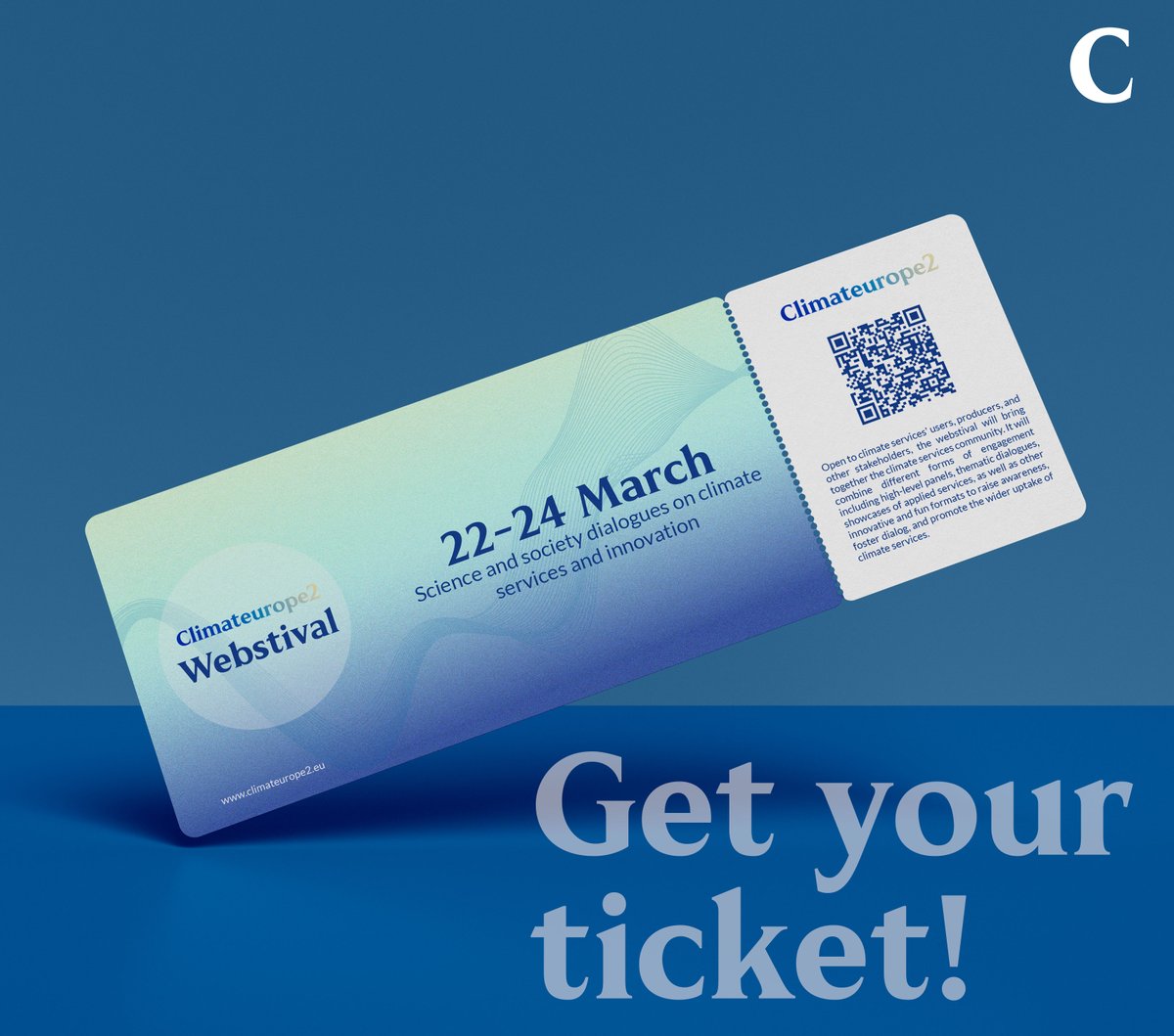 climateurope2's tweet photo. 🎫 𝙂𝙚𝙩 𝙮𝙤𝙪𝙧 𝙩𝙞𝙘𝙠𝙚𝙩!
Take your agenda and note that on March 22 to 24, you will be online from anywhere with us for the first @climateurope2 #webstival😁
👉"Science and society dialogues on #climate services and #innovation"
📝Register here: https://t.co/FE5Xa4vfTX https://t.co/b3W1sJ40ex