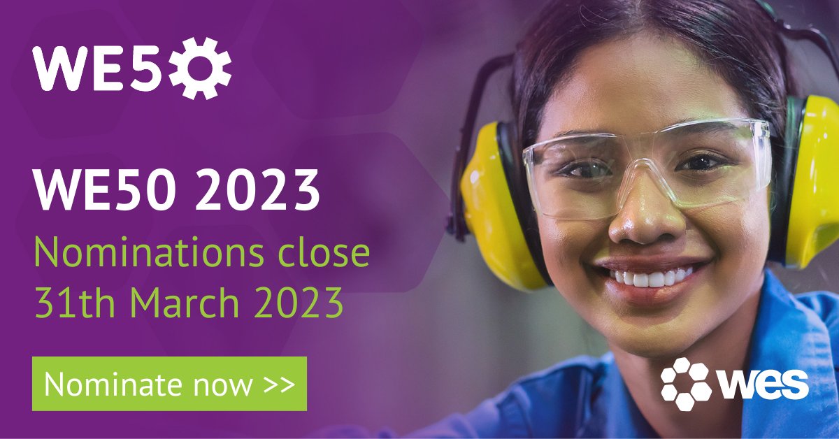 2 weeks to go! 📢 We're celebrating women engineers who are engaged in #safetyandsecurity &amp; are supporting other #womeninengineering to do the same. Do you know an exceptional engineer who deserves to be recognised? 🚧👩‍💻🌐👷‍♀️

Nominate: wes.org.uk/WE50 #makesafetyseen