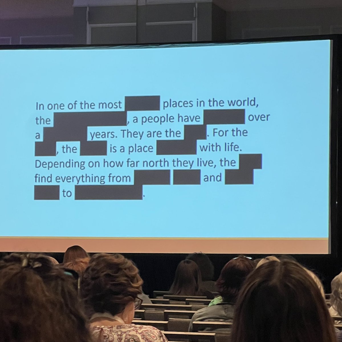 Does background knowledge matter? You tell me. Natalie Wexler blocked out all the content-specific vocabulary for this paragraph on the Canadian Arctic. <a href="/VSLAToday/">Virginia State Literacy Association</a> #vocabularycounts #backgroundknowledge #VSLA23