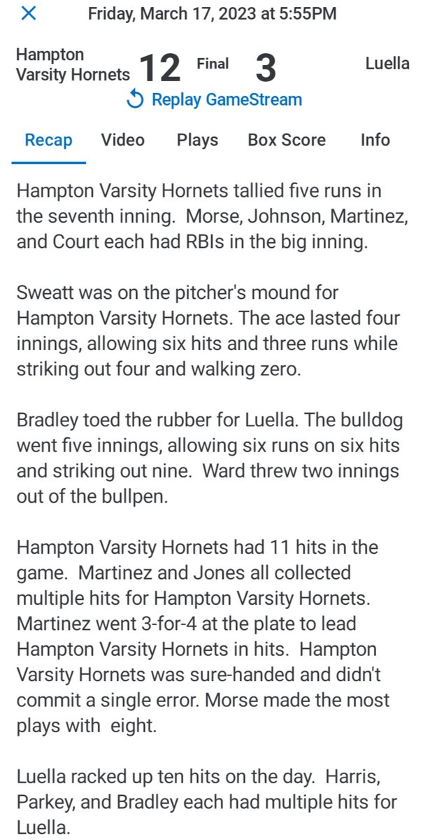 HornetHardball's tweet photo. Great Job Hornets! https://t.co/VKEDbhbgrv