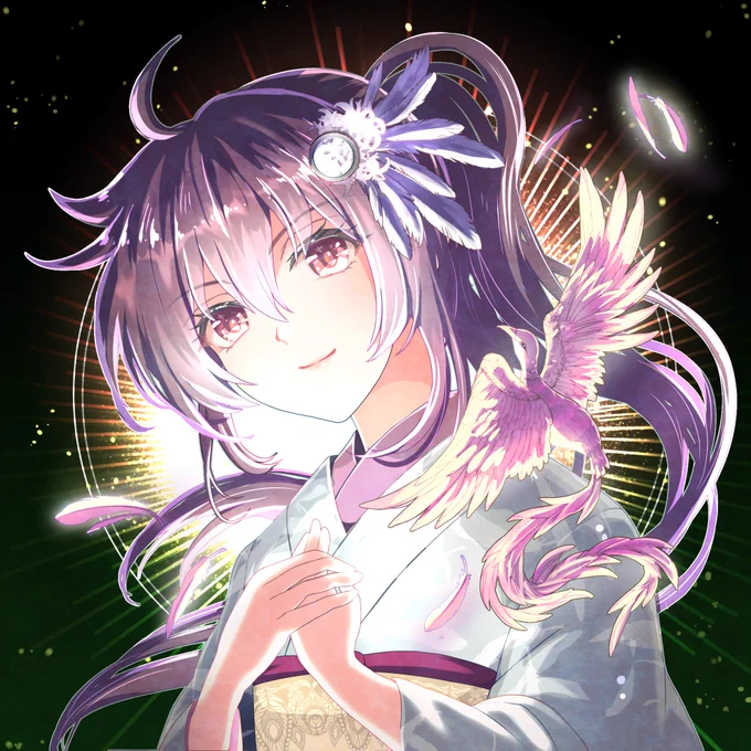 今日の作業はここまで～!【寝る前のオリジナル絵紹介】自由を象徴する翼の輝き、鳥ちゃん。風を受けてふんわりとなびく髪がチャームポイントですでは、おやすみなさい～ 