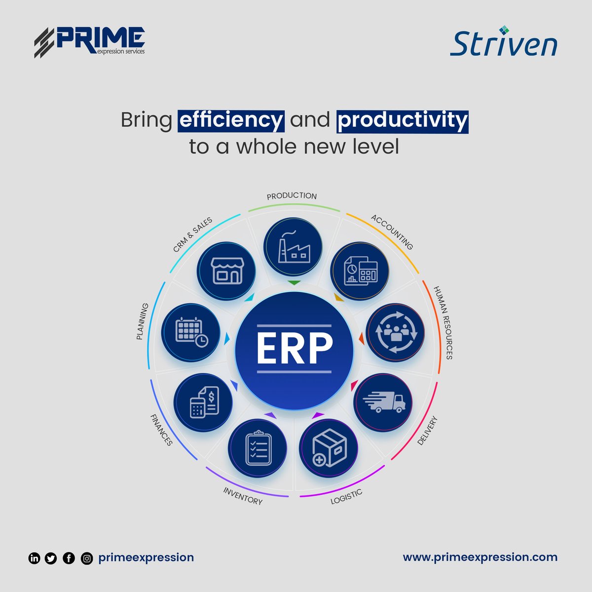 Make your business operations more efficient with our customizable ERP system.
Contact us today and share your requirements. bit.ly/3Je9nJV

#primeexpression #erp #erpsolution #software #planningsoftware #projectplanner #hrm