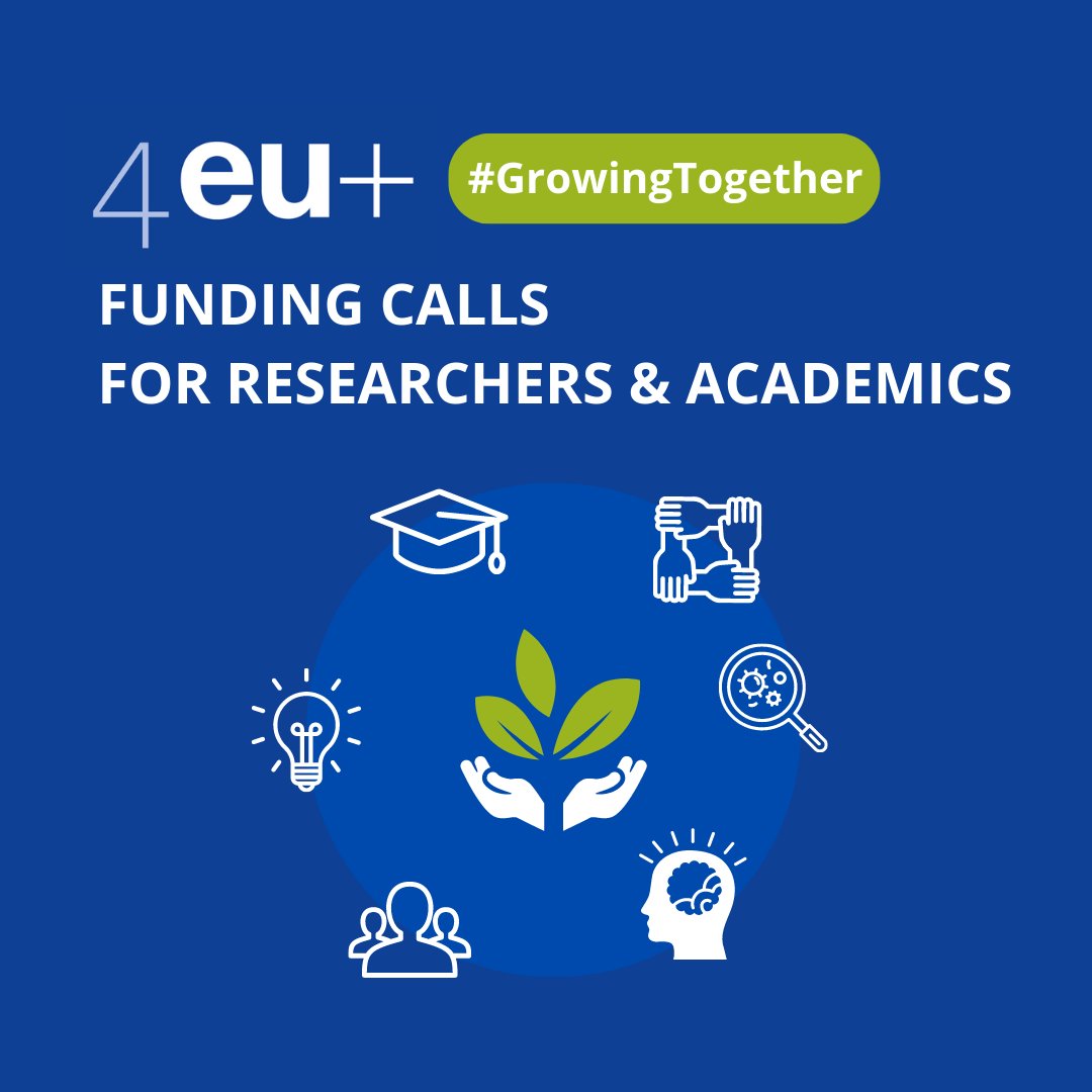 #GrowingTogether: 📢Two funding calls designed to support academics &amp; researchers of #4EUplus universities are out now! 
🔶#GrowingInCreativity: seed funding for joint activities 
🔷#GrowingInMotion: Visiting Professorships
⏳Apply by 1/06/2023
Learn more👉4euplus.eu/4EU-521.html