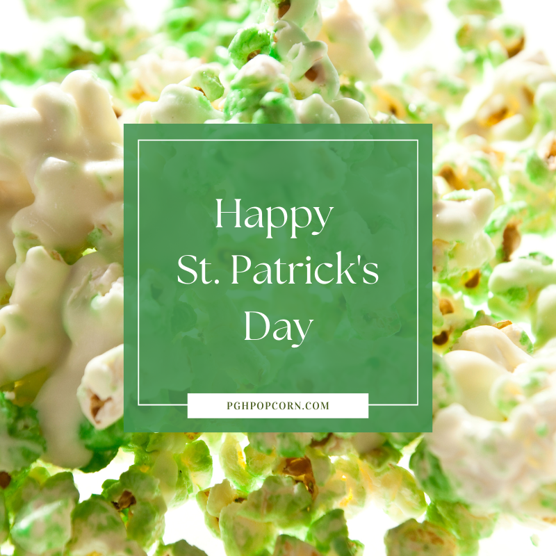 PghPopcorn's tweet photo. Happy St. Patrick's Day! Visit our stores for the latest flavors of the week. And if you are in the Strip, check out our newly renovated store. 

#pittsburghpopcornco #snacks #popcorn #stpatricksday https://t.co/NJFyyFPvoP