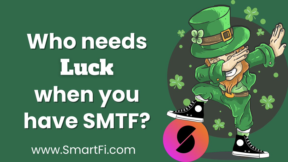 Happy St. Patrick's Day from the team at SmartFi! ☘️🌈

#HappyStPatricksDay #Crypto #BitcoinisGold #ETH #Blockchain #StPatsDay #Shamrock #Leprechaun #SmartFi #SMTF