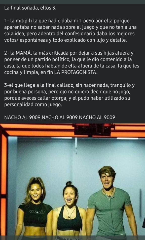 Así va hacer la gran final.<a href="/GranHermanoAr/">Gran Hermano</a>  <a href="/SANTIAGODELMORO/">SANTIAGO DEL MORO</a>