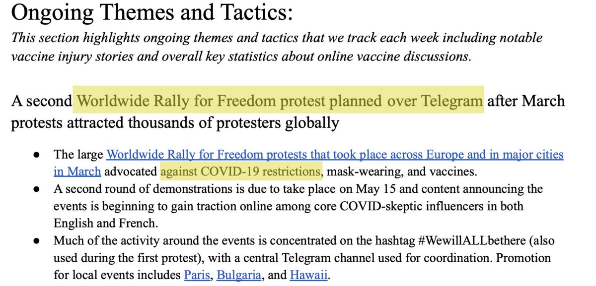21.VP warned against people “just asking questions,” implying it was a tactic “commonly used by spreaders of misinformation.' It also described a 'Worldwide Rally for Freedom planned over Telegram' as a disinformation event.