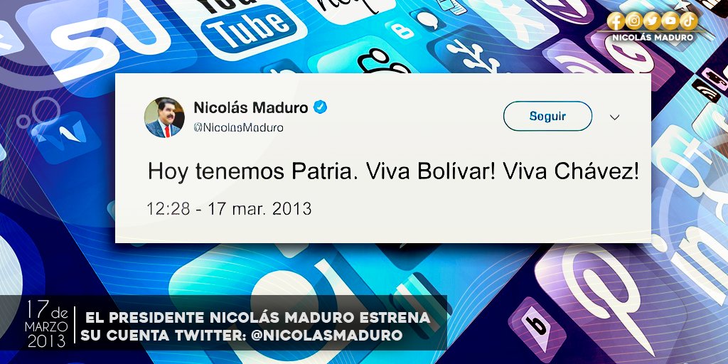 NicolasMaduro's tweet photo. ¡10 Años en Twitter! Agradezco al pueblo combativo que me ha acompañado a defender la verdad de Venezuela. Esta es una batalla que debemos dar a diario, en todas las redes, medios y paredes. ¡No podrán silenciarnos! ¡Nuestro destino es vencer! https://t.co/zinoKzUXvO