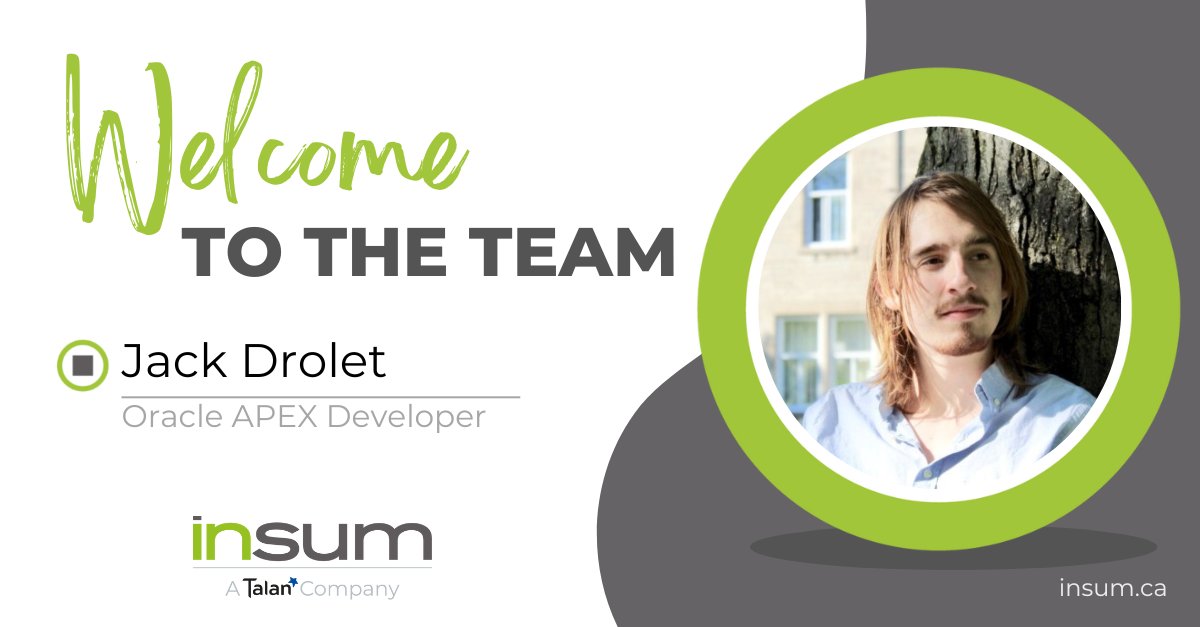 TalanOracleTech's tweet photo. Insum is excited to be adding another APEX Developer to our team this week! Welcome, Jack Drolet, to our Plattsburgh office! #orclapex https://t.co/tQ1Wmmvd7Z