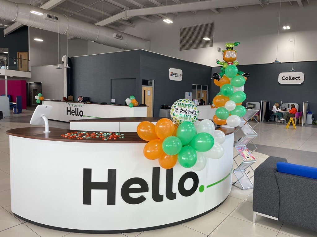 CarShopGB's tweet photo. Look how great our CarShop Warrington store is looking for St Patrick's Day!

#CarShopWarrington #stpartricksday https://t.co/unPj7Pg5o6