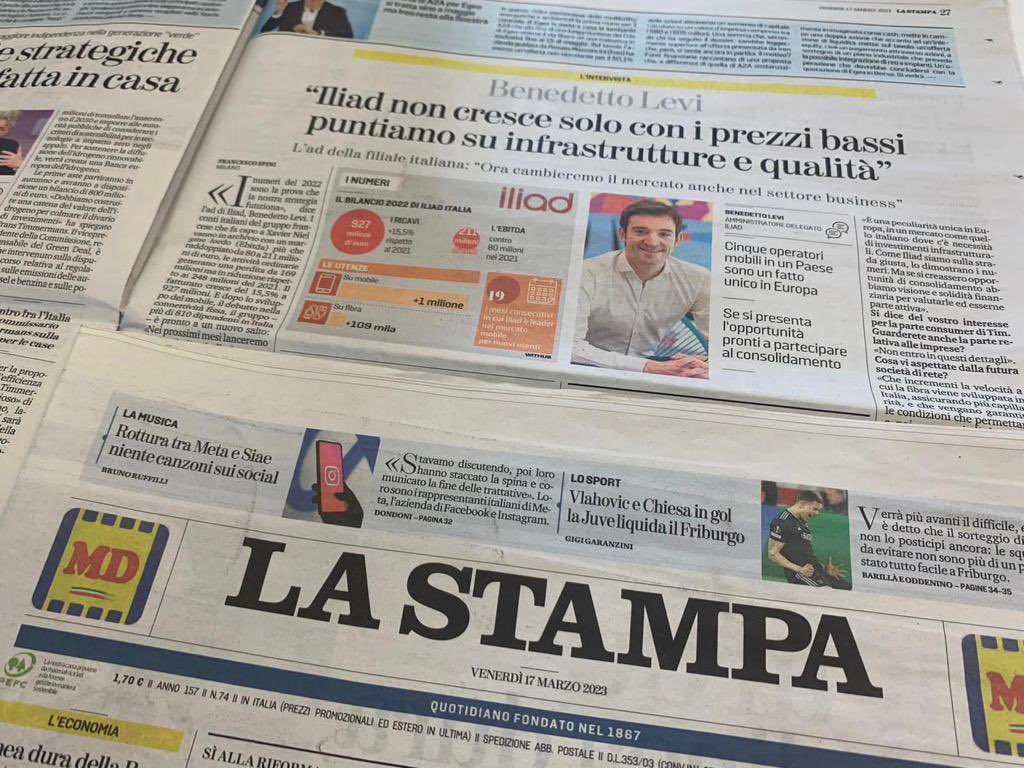 benedettolevi's tweet photo. I numeri del 2022 sono la prova che la nostra strategia funziona 🚀
 
La forza di @IliadItalia è la totale #trasparenza verso i nostri utenti e la #qualità della rete 👌
 
Ne ho parlato con @francesco_spini su @LaStampa ⤵
https://t.co/0QTVUwKQW1 https://t.co/NDafzpSzC9