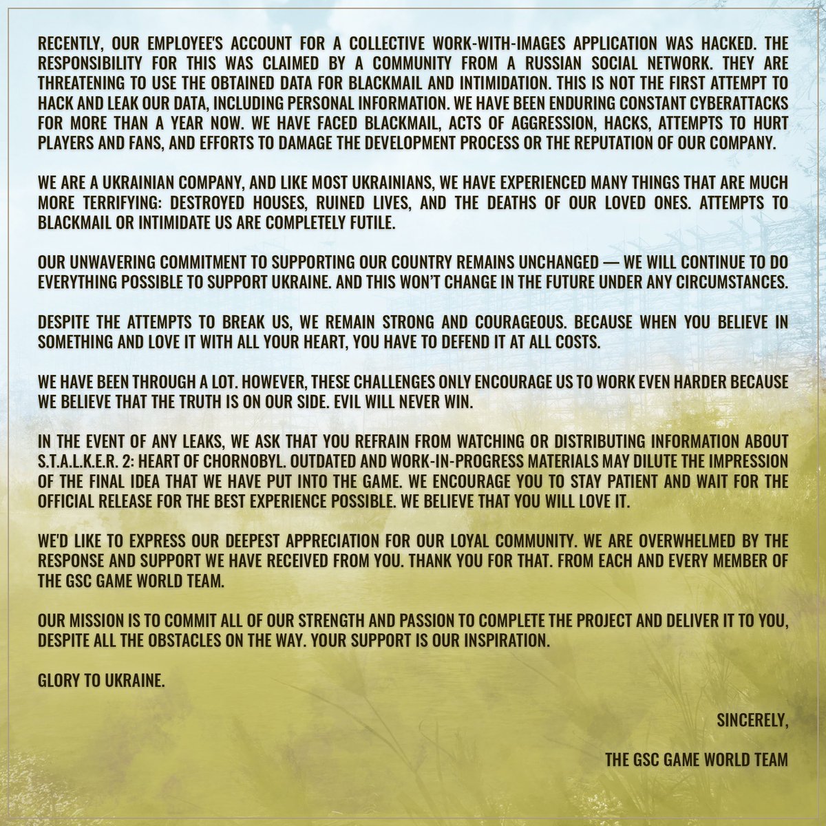 deep3dstudio's tweet photo. We at @deep3dstudio made a decision to support @GSC_GW due to the recent shameful news and preorder 5 copies of @stalker_thegame for our team. Join us and support Ukrainian game developers!
#Ukraine #gamedevelopment 
https://t.co/BIl1dm9JIh https://t.co/LgTeOQDqmY
