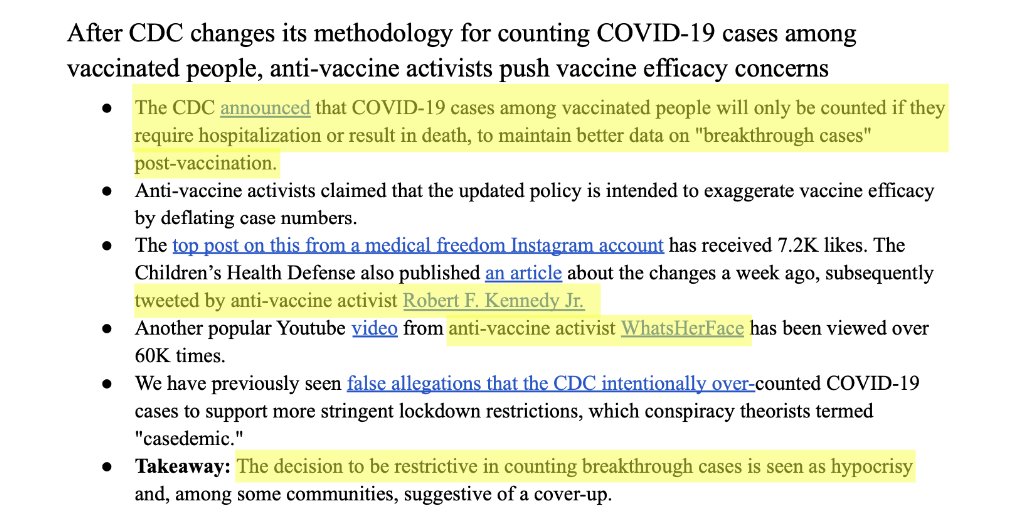 25.Later, when “the CDC changed its methodology for counting Covid-19 cases among vaccinated people,” only counting those resulting in hospitalization or death, VP complained that “anti-vaccine” accounts RFK Jr. and “WhatsHerFace” retweeted the story to suggest “hypocrisy.”