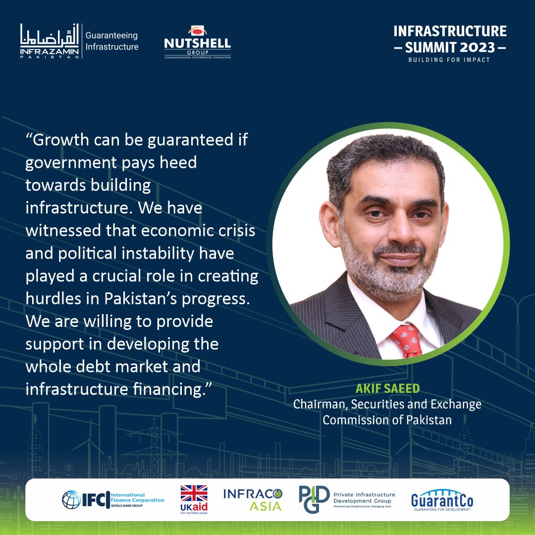NutshellGroup's tweet photo. Akif Saeed, Chairman, @SECPakistan, talked about working collectively to develop the whole debt market and infrastructure financing at the #InfrastructureSummit2023 - #BuildingforImpact held on March 14, 2023.
(1/3) https://t.co/6XsVwdbqUk