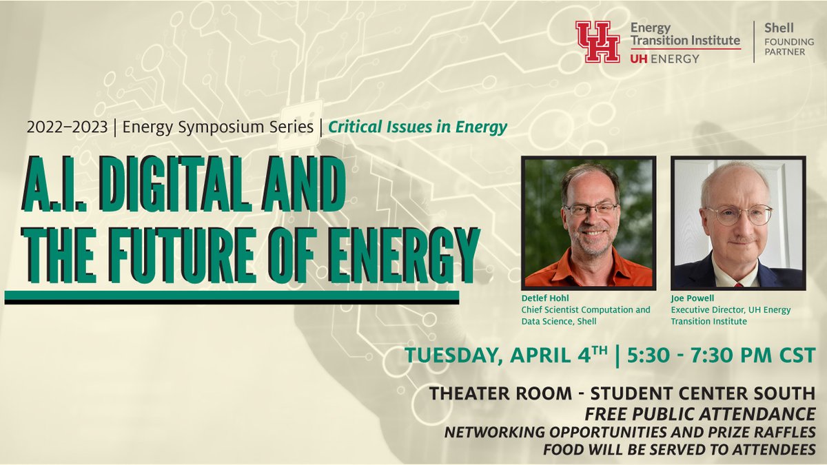 Join us April 4 for our latest symposium 'A.I. Digital and the Future of Energy' where experts will dive deeply into a.i.'s pivotal role in the energy transition. Representatives from @Shell will be present for networking opportunities! MORE: eventbrite.com/e/588462907397