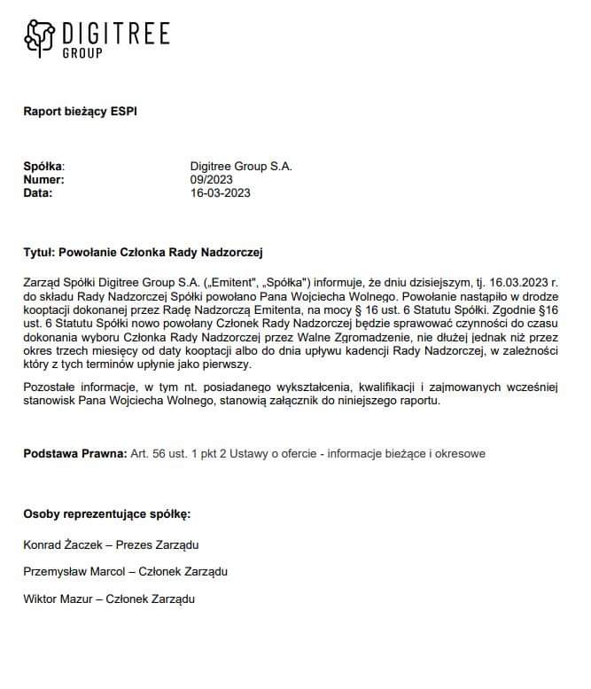 W zeszłym roku podpisywaliśmy z Wojciechem Wolnym, Prezesem <a href="/EuvicGroup/">Euvic Group</a> porozumienie akcjonariuszy mniejszościowych w <a href="/DigitreeGroup/">Digitree Group</a>. Wczoraj Wojtek został powołany do rady nadzorczej Digitree Group. Mam nadzieję, że to kolejny krok zbliżenia firm i spowodowania, że 1+1=3.