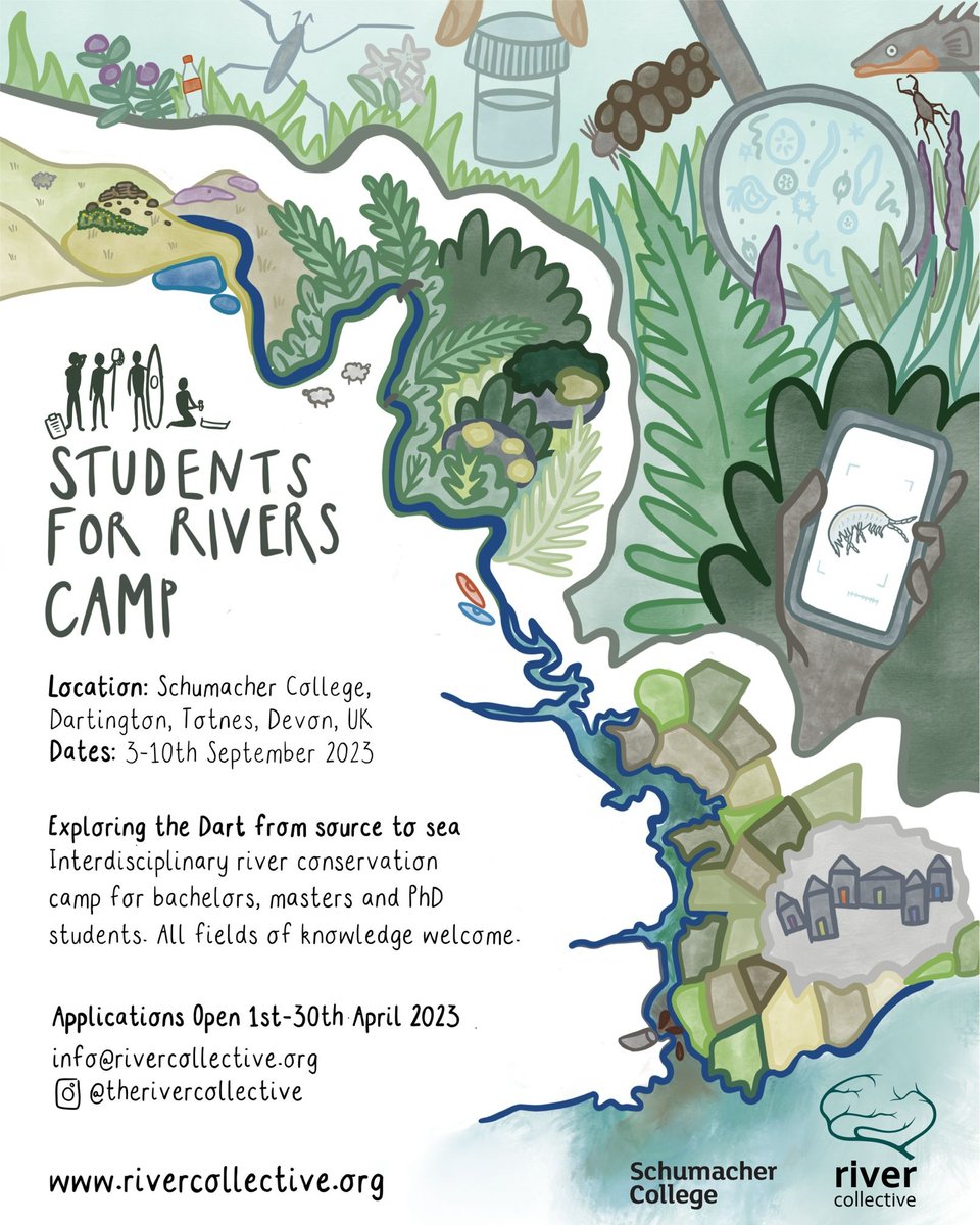 Announcing this year's Students for Rivers Camp on the River Dart, Devon, UK: 03 - 10.09.2023 !

This year we're taking a source to sea approach, bringing together science, art and activism to create an accessible space for communities and students. 

Design by <a href="/alinorth_893/">Ali North</a>