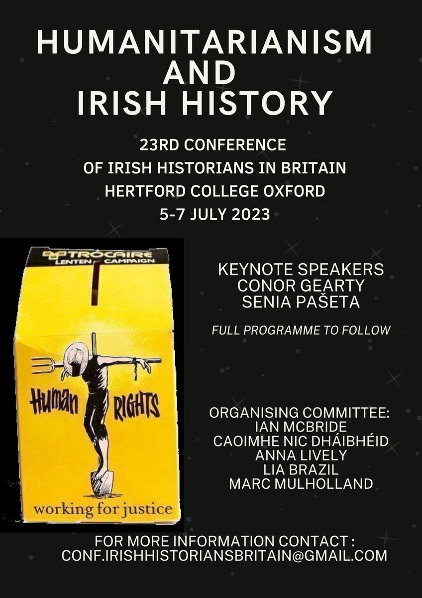 Really pleased to announce this upcoming conference on Humanitarianism and Irish History in Hertford College Oxford in July 2023, co-organised with Ian McBride, <a href="/katheder/">Marc Mulholland</a>, @annalively14 &amp; Lia Brazil. Full programme coming soon - in the meantime, save the date!