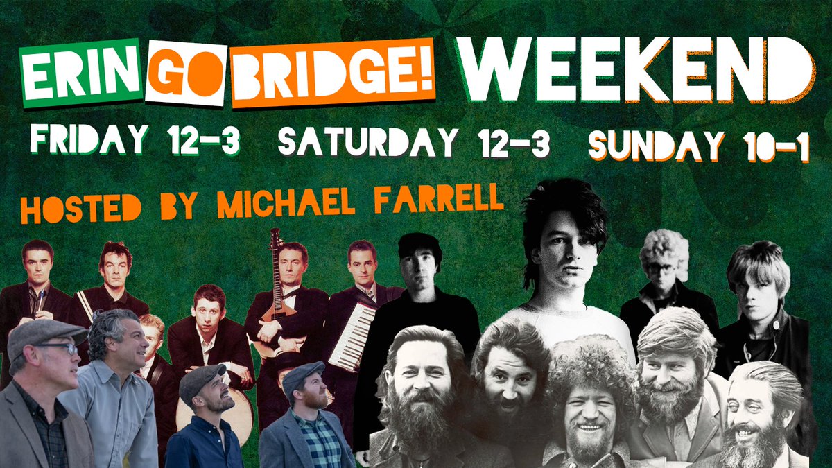 BTPMTheBridge's tweet photo. Happy St. Patrick's Day! ☘️ We're kicking off an #ErinGoBridge Weekend today at noon with a #StPatricksDay Playlist hosted by special guest @onfarrellstreet! 🎙️🎶 You'll hear music from @poguesofficial, #TheDubliners , @Crikwater (out of South Buffalo!), and many more. 🎉 https://t.co/dNhLVi7O4m