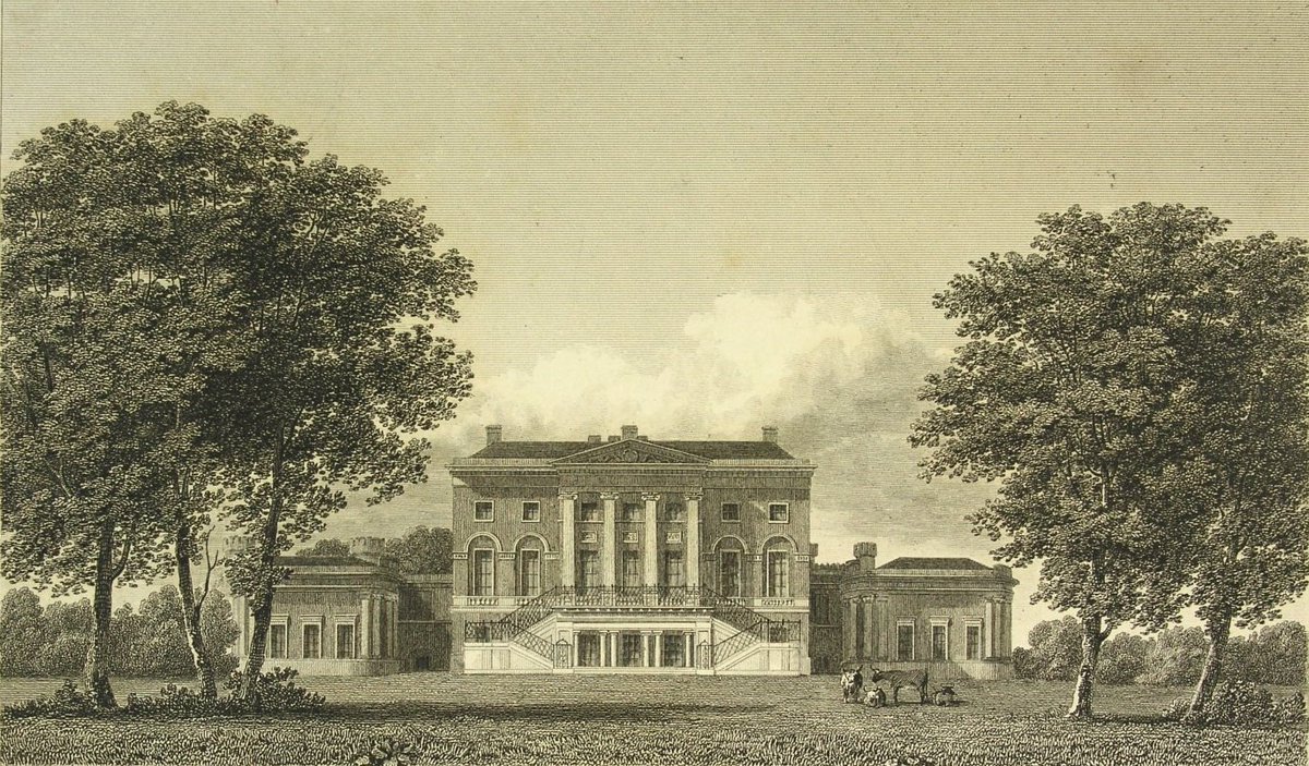 AlmanachGotha's tweet photo. Engraving published 1819 of the Greco-Palladian south side of #CastleGoring. https://t.co/nyQhvQJmLl