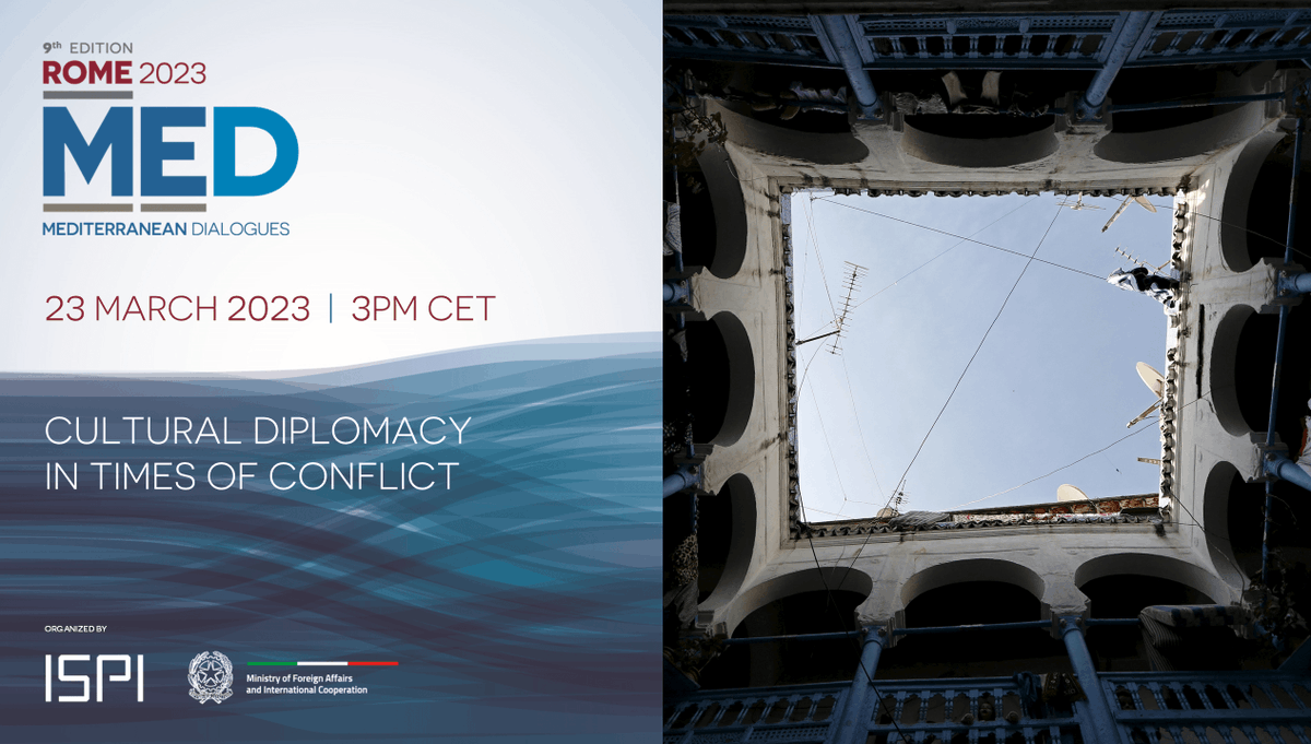 Live on March 23, 3-3.45pm CET
#RomeMED Cultural #Diplomacy in times of #conflict

With: T. Chalabi, <a href="/RuyaFoundation/">Ruya Foundation</a>, <a href="/la_Biennale/">La Biennale di Venezia</a>; V. Freland, <a href="/ALIPHFoundation/">ALIPH Foundation</a>; A. Sidorenko, <a href="/UNESCO/">UNESCO 🏛️ #Education #Sciences #Culture 🇺🇳</a>; <a href="/MariaFantappie/">Maria Luisa Fantappie</a>, Cultural Heritage Mediation Initiative

Register here: bit.ly/3JQYail