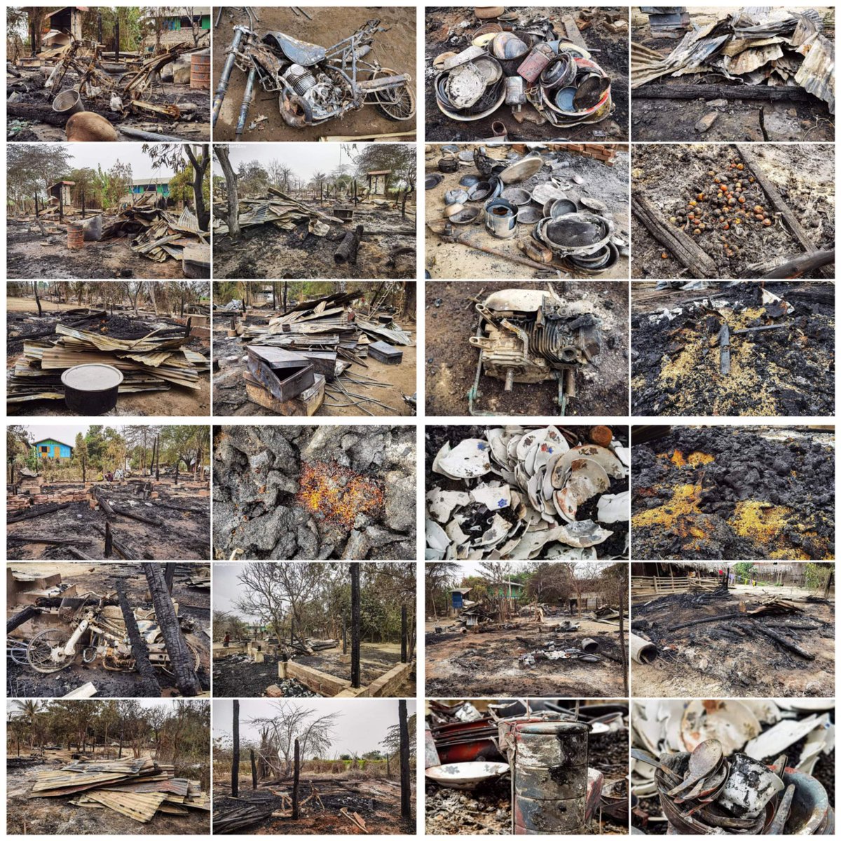 miN13700's tweet photo. On Mar 17 morning, a junta column of about 100 troops BURNT DOWN 12 houses in WeaKwe village (11 houses) &amp; Letpadaung village (1 house) in Sagaing Region's Salingyi township, and also ARRESTED 7 civilians from WeaGyi village as hostages.
#2023Mar17Coup
#WhatsHappeningInMyanmar https://t.co/KuFzwgJi8J
