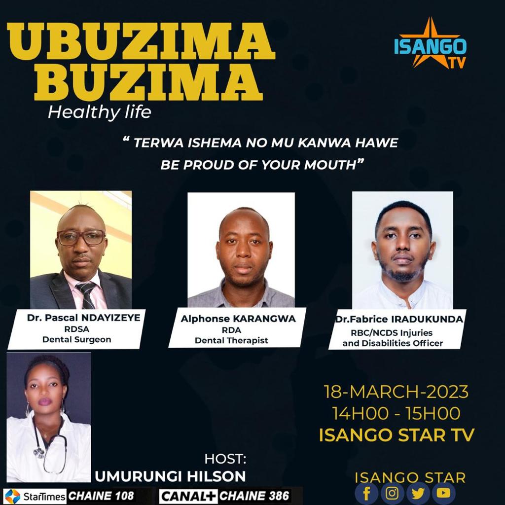 Dont miss our Ag Pres <a href="/KarangwaAlphons/">Karangwa Alphonse</a>  give oral health education on <a href="/isangostar/">IsangoStar</a> #WOHD23 #ProudMouth