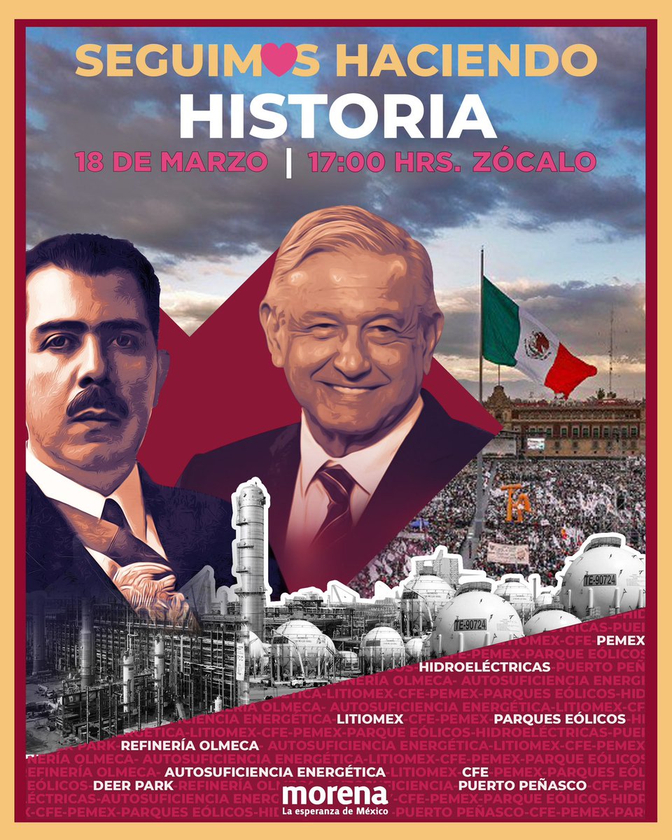 Este 18 de marzo todas y todos saldremos al Zócalo para celebrar que México es un país libre y soberano.

¡Vamos a la Fiesta Nacional por la Soberanía y sigamos haciendo historia!