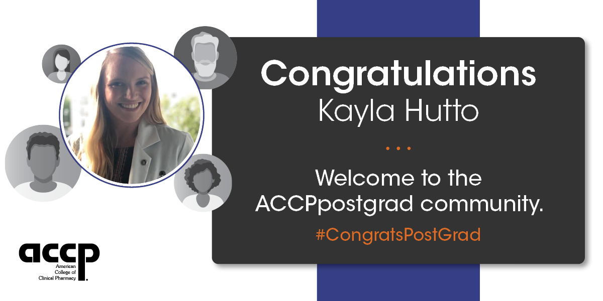 ACCPpostgrads's tweet photo. Congratulations @KaylaHuttoRx! The @ACCPpostgrads community looks forward to supporting your pursuit of PGY1 pharmacy residency training at AdventHealth Orlando. @AdventHealthCFL 
#CongratsPostGrad #RxMatch2023 https://t.co/WIayZnMIvm