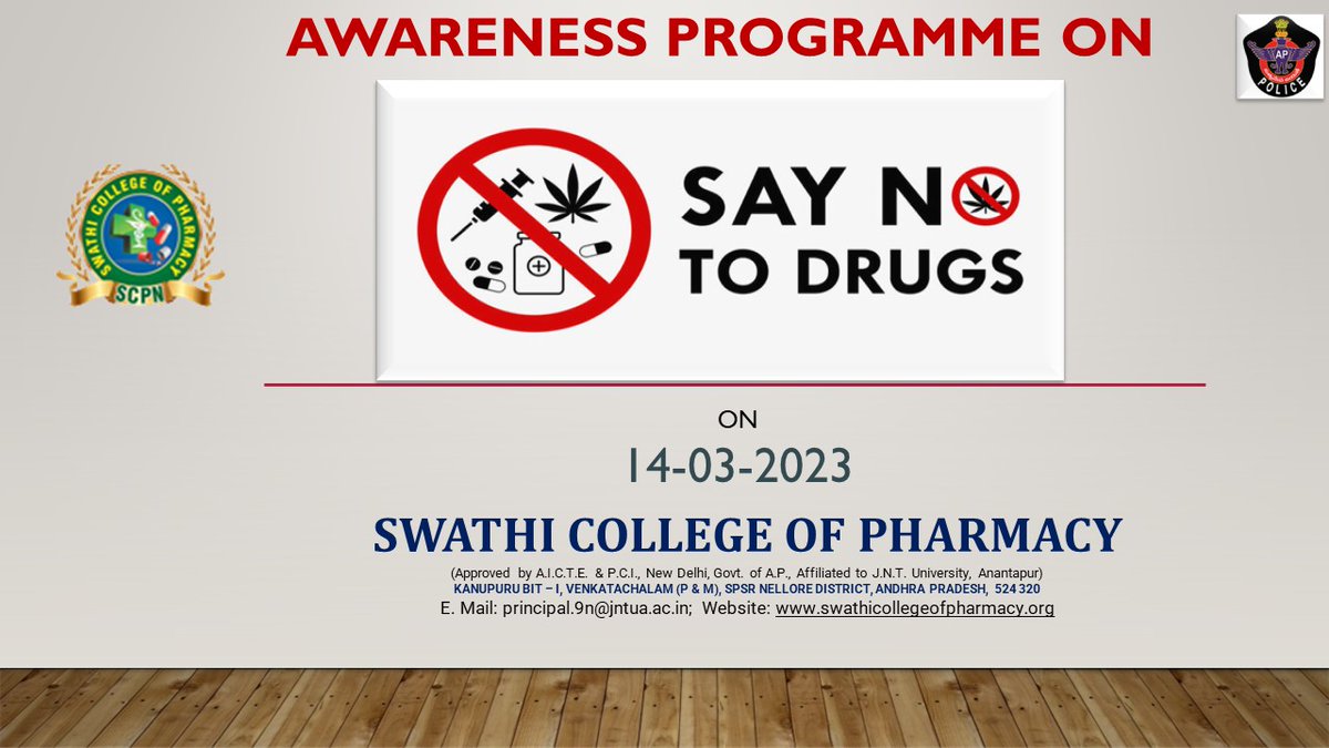 academicsswathi's tweet photo. CONDUCTED SEMINAR ON "SAY NO TO DRUGS" IN ASSOCIATION WITH AP POLICE DEPARTMENT
#scpn, #swathicollegeofpharmacy, #saynotodrugabuseandtrafficking https://t.co/eFBhs03hYG