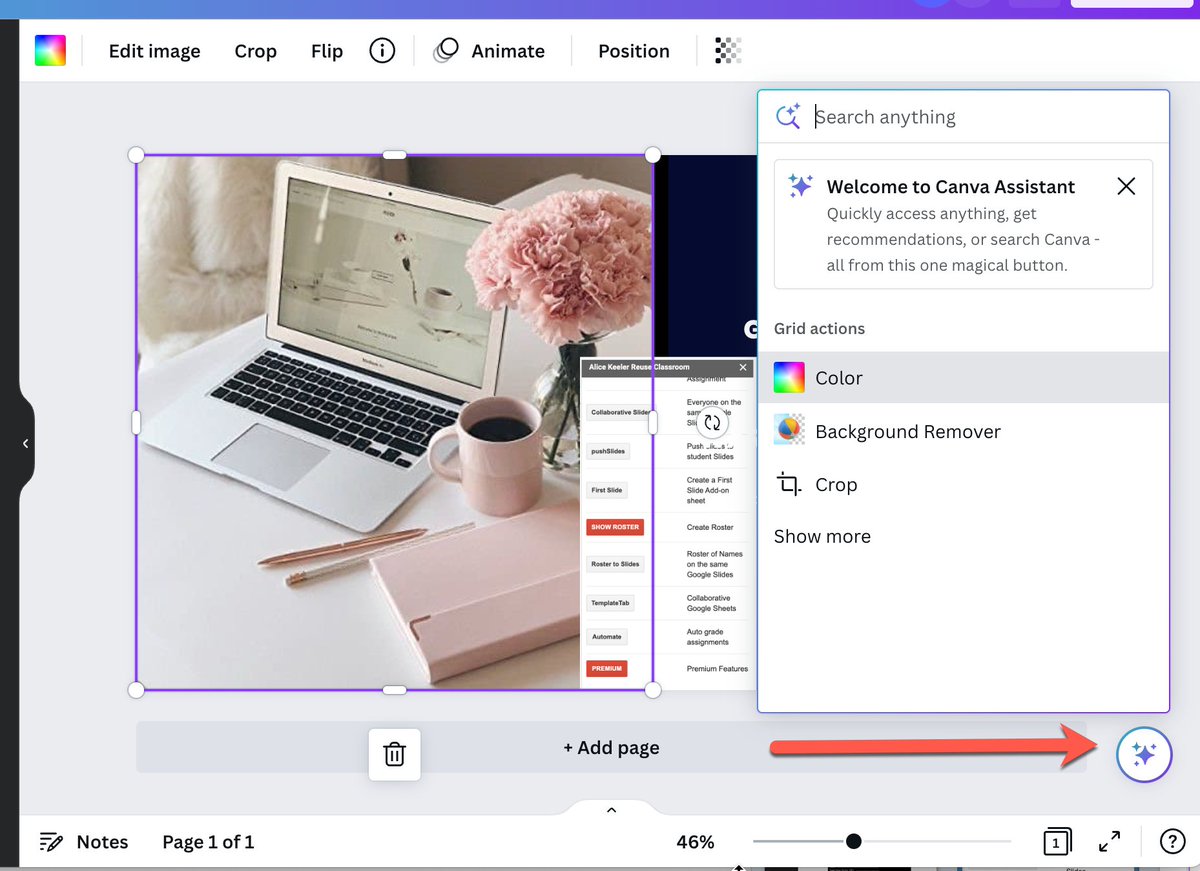 alicekeeler's tweet photo. I now have @canva assistant as an icon when creating graphics. I'm excited about all of this. 

#SpringCUE #AI https://t.co/DEju4KKSY8