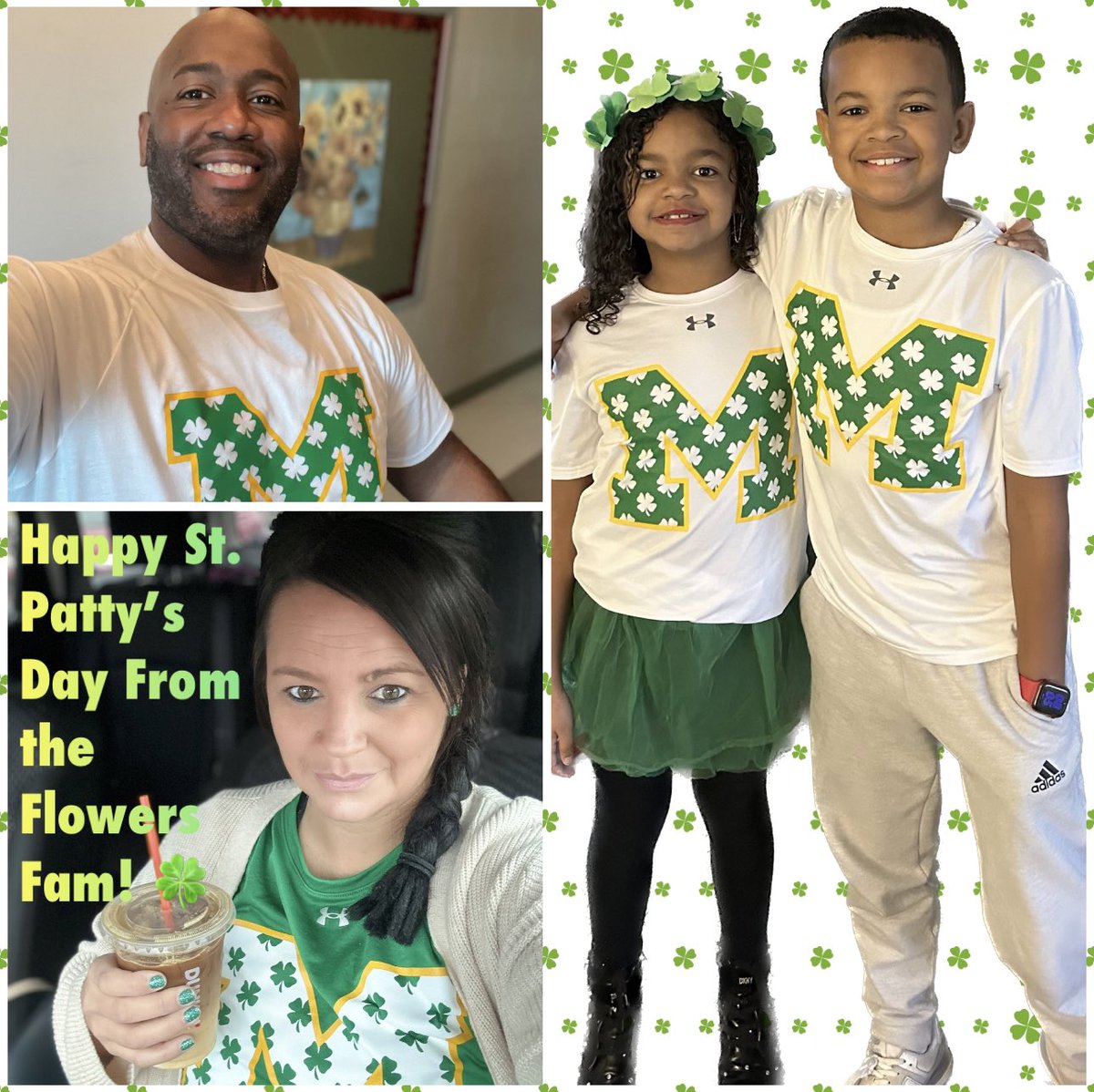 TaraFlowers22's tweet image. That “M” 🍀 shirt tho!!!!! We are BLESSED! 
#muhlpride #flowersfam #happystpatricksday ☘️
@CoachMFlowers