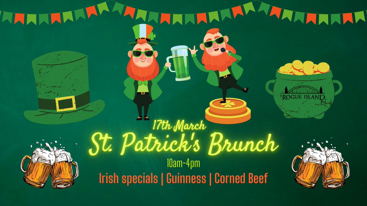 RogueIsland401's tweet photo. St. Patrick's Brunch - Join us for our 9th annual St. Patrick's Day brunch. House brined corned beef sandos, car bombs, Irish Stouts, Irish whiskey, Irish brunch specials, &amp; more. - see you soon! 🙌 https://t.co/XtSPj6RAHD