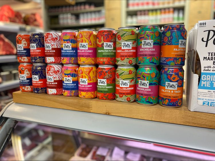 Ei8htStrategy's tweet photo. Love this from @PottsPartners Not only for the environmental impact of reducing plastic usage, gorgeous range of sauces but the beautiful, clever pack design.  Picking up on the ethnic cues of each sauce variant, they’re super eye catching. Especially when displayed in bulk! https://t.co/pOy0KkXrzQ