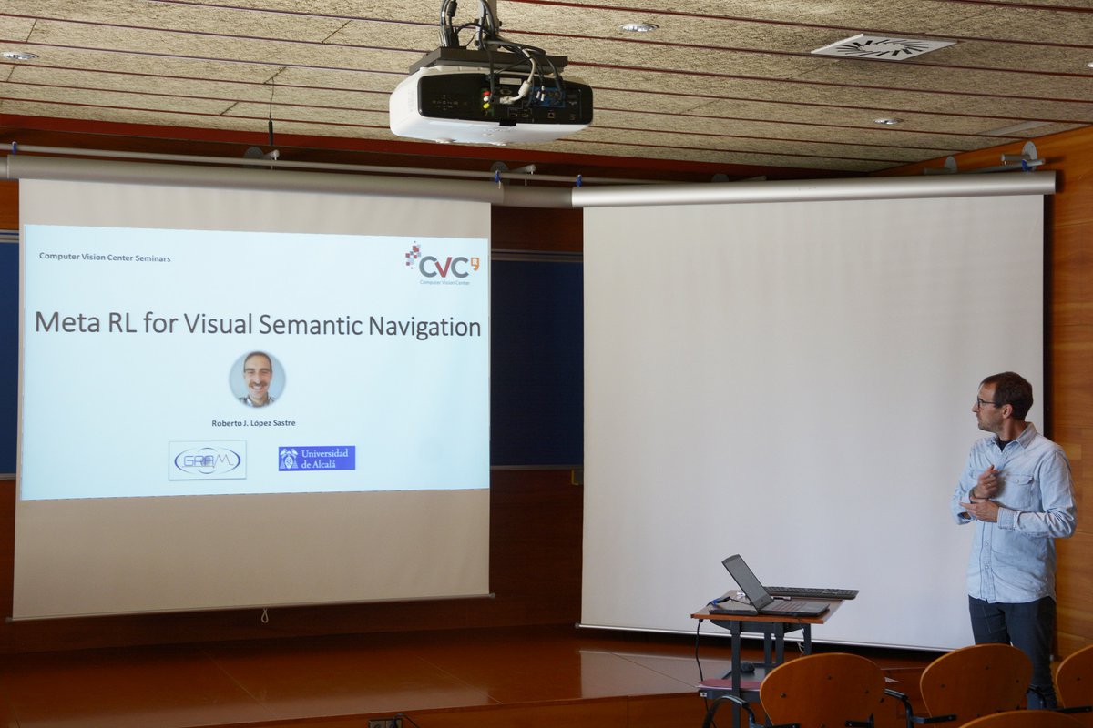 CVC_UAB's tweet photo. Yesterday, Dr Roberto Javier López-Sastre, Associate Professor at @UAHes, shared his knowledge and expertise on #MetaRL for Visual #SemanticNavigation with our #CVCpeople! 👏👏
It was a pleasure welcoming you at #CVC!
Watch the seminar ➡️ https://t.co/XhKkTzfvUw
#CVCSeminar https://t.co/Is2szp1Emr